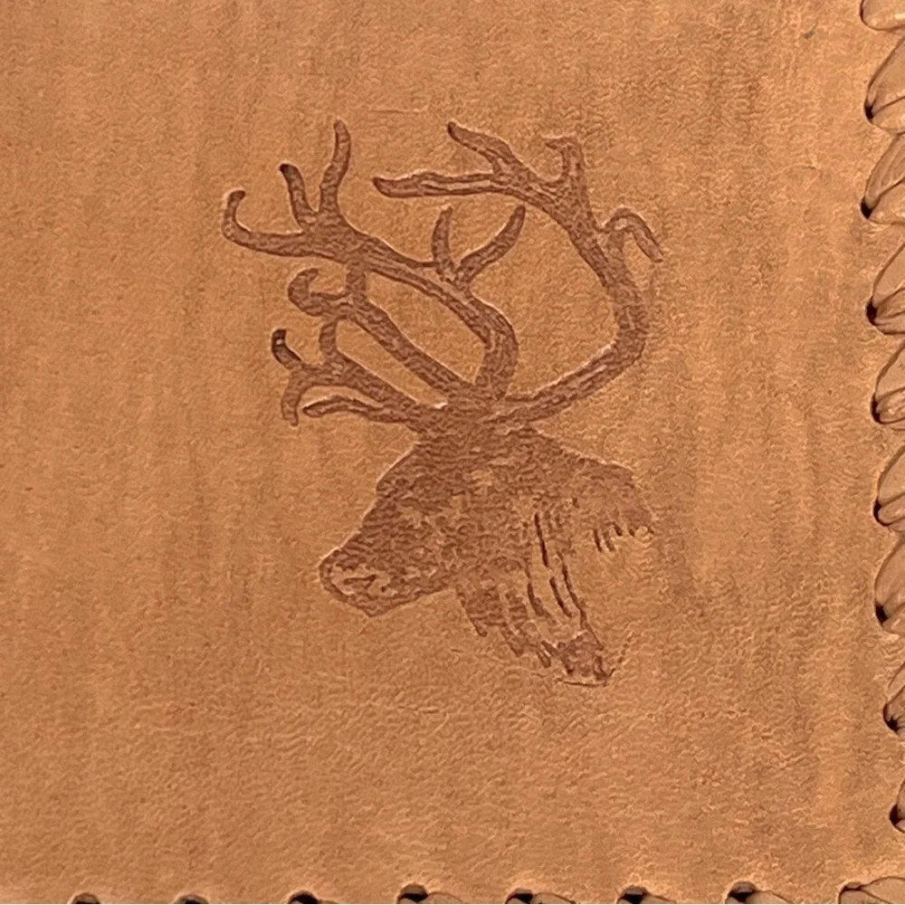 Vintage Tan Leather Bi-Fold Wallet with Embossed Deer; Grandpa,